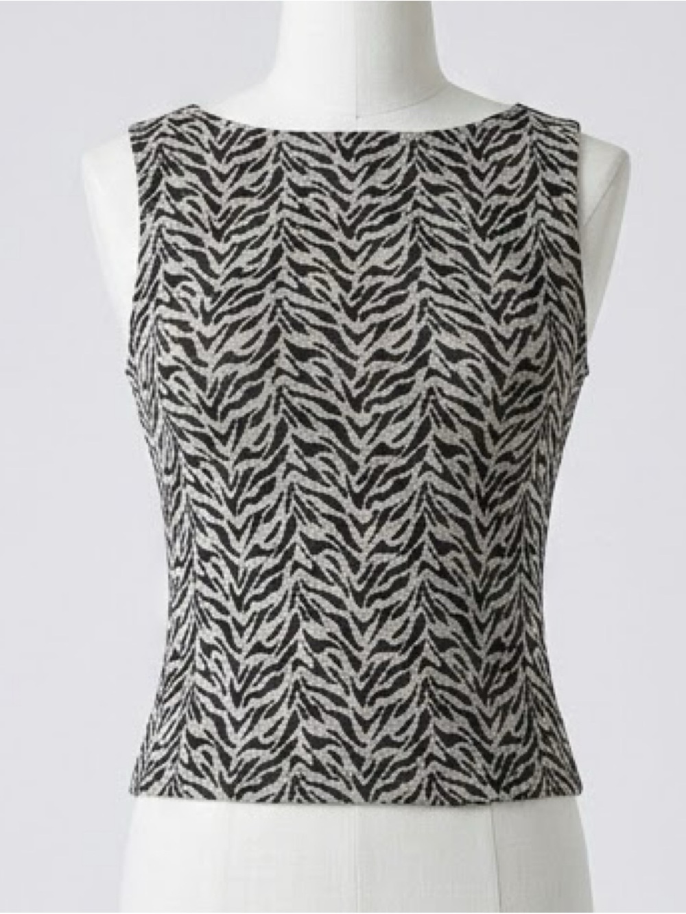Vintage Y2K Metallic Gray Black Zebra Print Mesh Sleeveless Top Medium